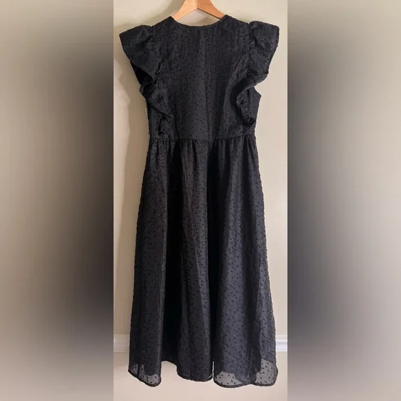 Chelsea 28 Ruffle Cap Sleeve Organza Midi Dress Large Black - Picture 6 of 13